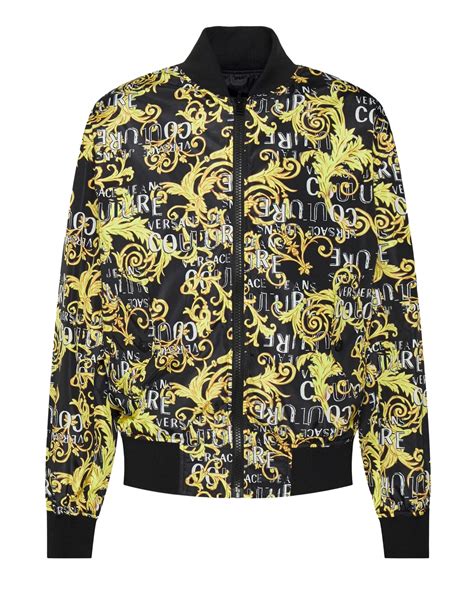 versace mens embroidered jacket bomer|Leather Bomber Jacket Black .